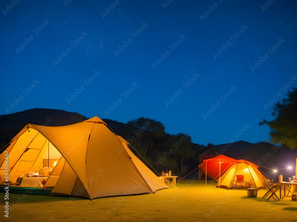 tent with a beautiful view. At night, there are stars in the sky