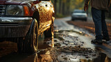 Car stuck in the mud. Concept of obstacle, setback, impediment, frustration