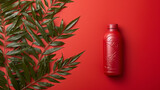 red cosmetic bottle for liquid. Plastic jar for cream, container with dispenser, packing lotion, shampoo in a tube. Beauty products for personal care