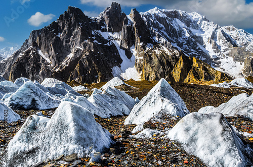 Glaciers in the Karakoram mountains range on the way to K2 summit base camp photo