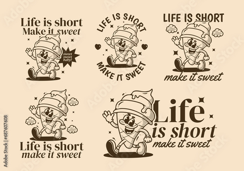 Life is short, make it sweet. Mascot character illustration of walking ice cream