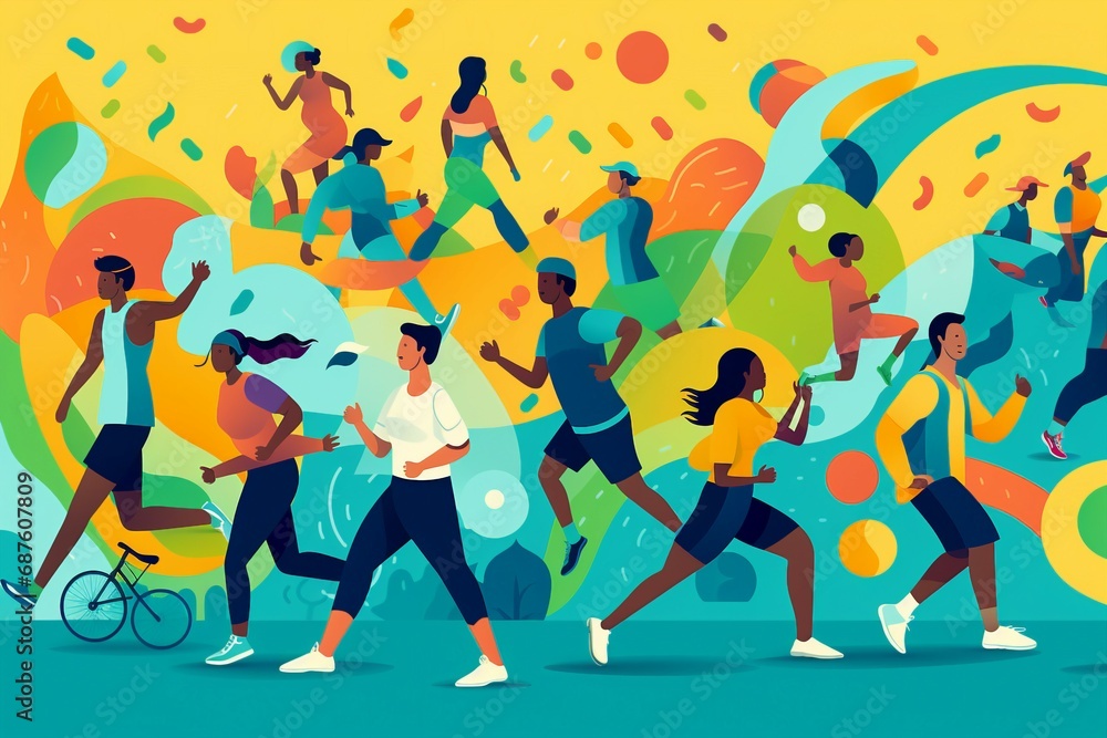 many people engage in a sport activity outdoor, cartoon graphic many people engage in a sport activity outdoor, cartoon graphic