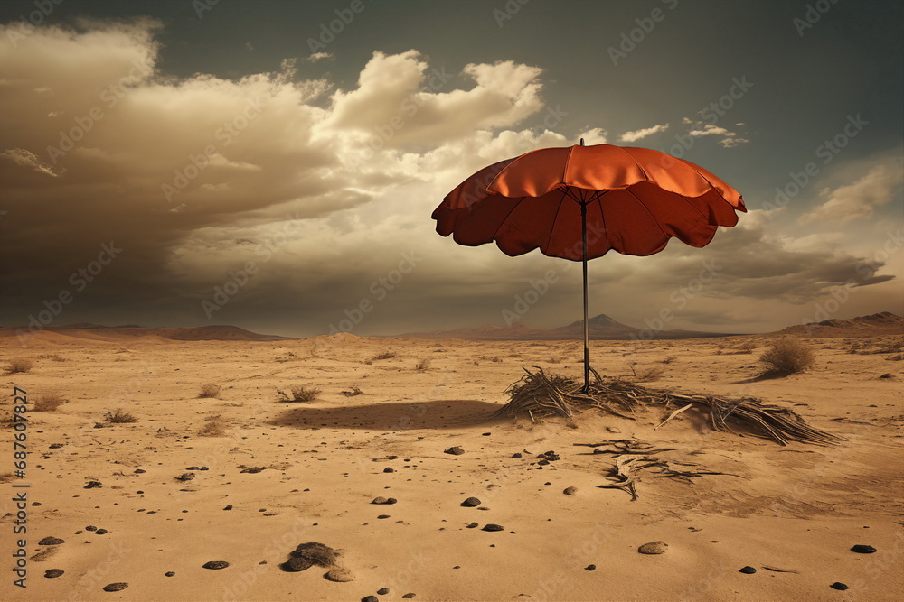 an umbrella in a desert