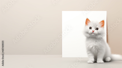 funny pet cat showing a placard isolated on white background blank web banner template and copy space