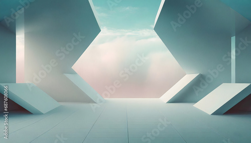 Futuristic modern empty room with pastel color