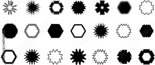 Different geometric circle shapes symbols. Stars shape icons  sparkling  Vector illustration