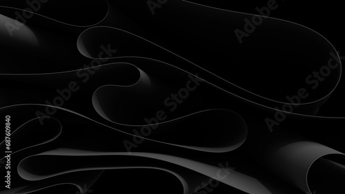 Dark abstract background thin fine line folds waves lines curve motion black and white wallpaper 3d illustration render digital rendering