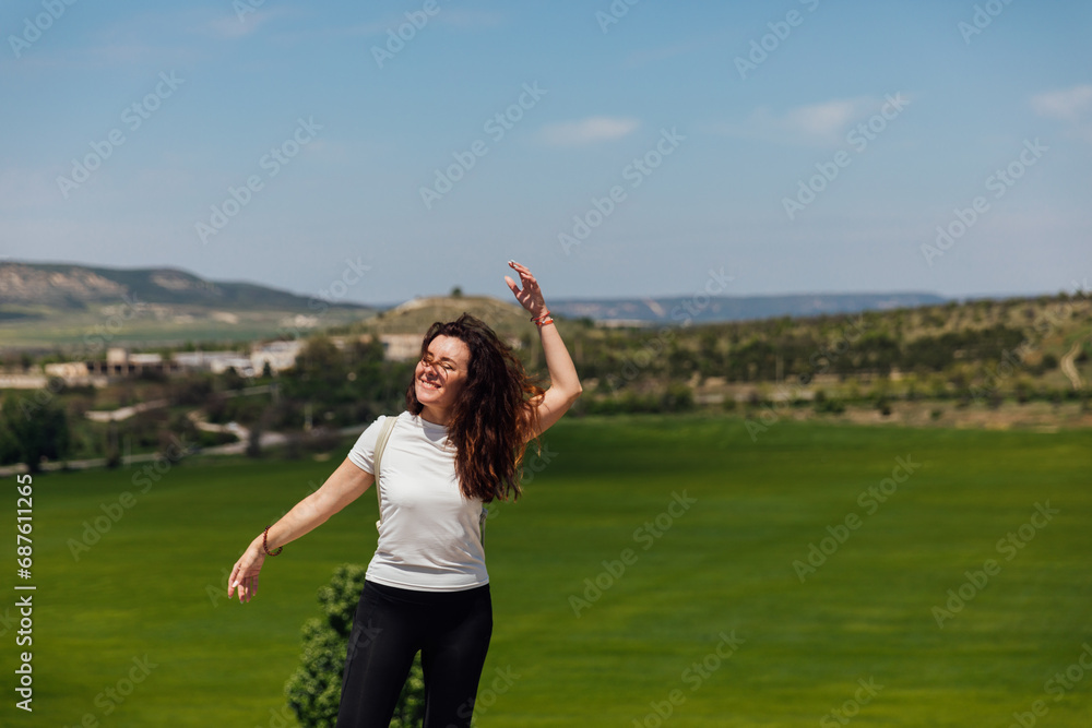 woman on a hike nature travel walk woman on a hike nature travel walk