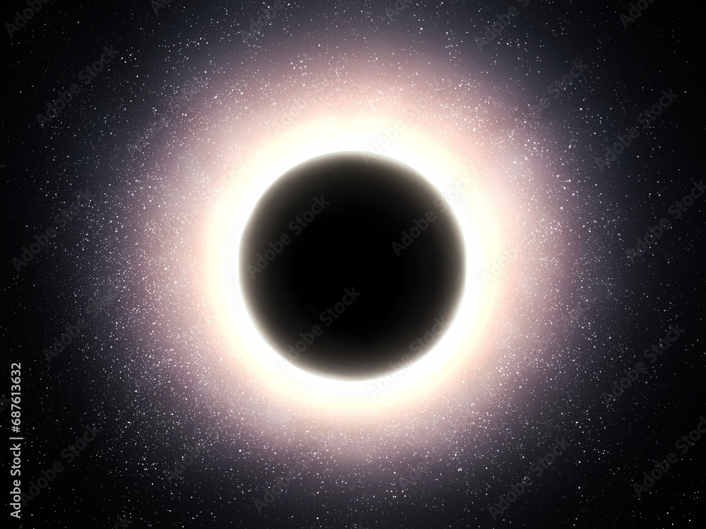 Fototapeta premium A halo of light around the singularity. A black hole in the cosmos distorts space. A neutron star with powerful gravity.