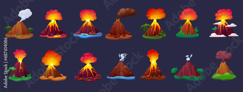 Photo Cartoon volcano eruption processes