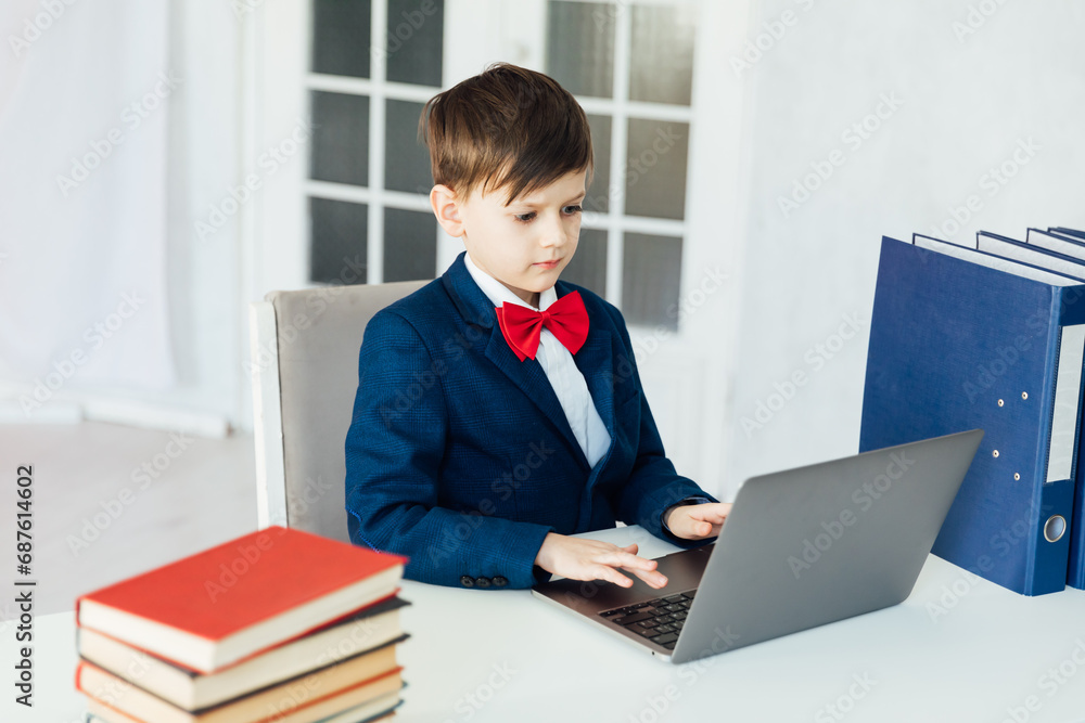 Education Lessons Boy Schoolboy Learns At Computer Online