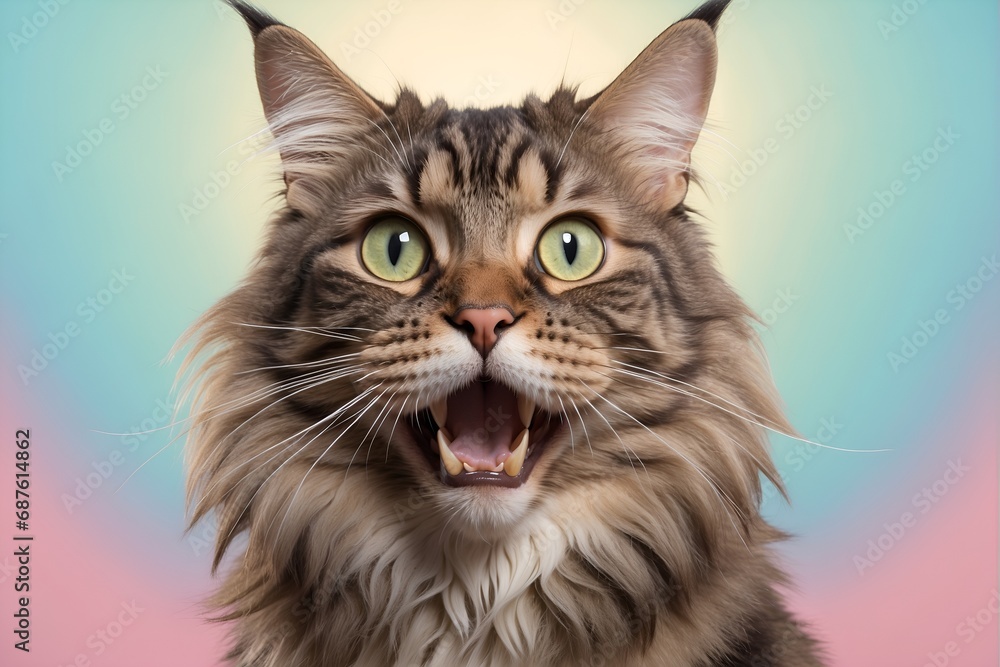 Creative animal concept, maine coon cat taking a selfie, solid pink pastel background, commercial, editorial advertisement. Very funny portrait
Creative animal concept, maine coon cat taking a selfie, solid pink pastel background, commercial, editorial advertisement. Very funny portrait