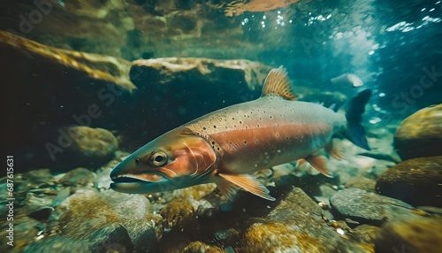 Pink salmon in shallow freshwater stream