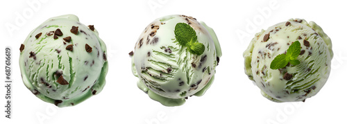 Mint Chocolate Chip Ice Cream scoop isolated Background