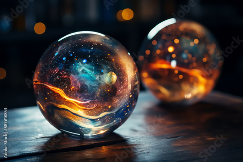Magic spheres of fortune teller with galaxy inside, mind power concept photo