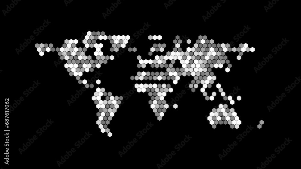 Map of the globe on a hexagon black background, earth, graphics Map of the globe on a hexagon black background, earth, graphics
