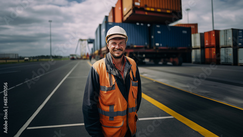 Portrait of  smiling port worker in a container terminal