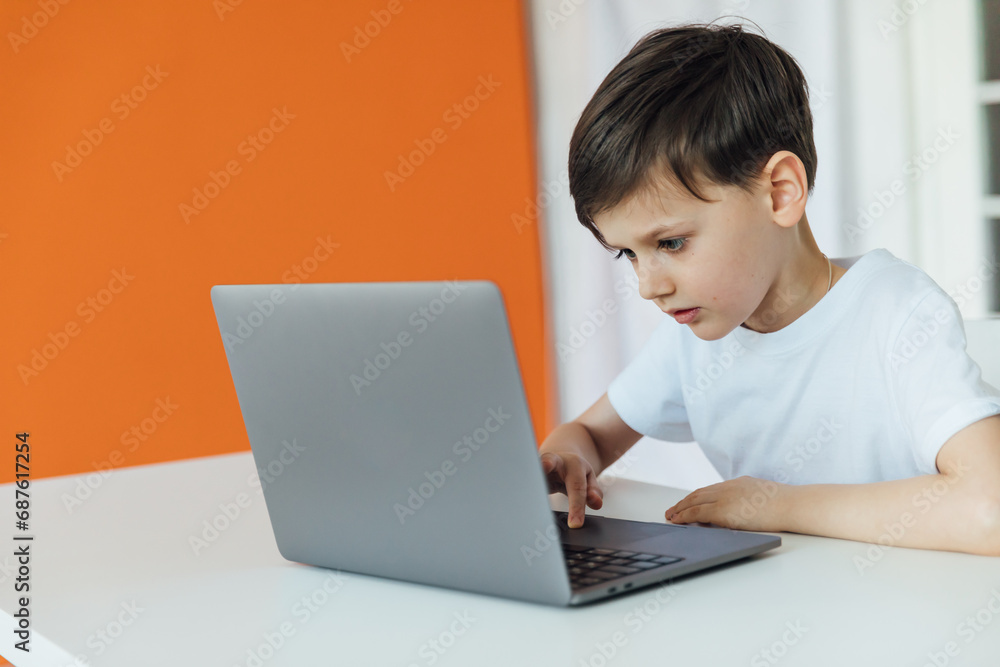 online school in the classroom homeschooling student education lessons boy schoolboy learns at the computer online school in the classroom homeschooling student education lessons boy schoolboy learns at the computer