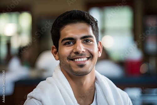 Portrait of a happy and confident young man smiling, looking joyful and radiating positivity. photo