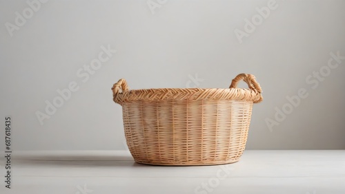 Empty basket on a white table - white background. photo