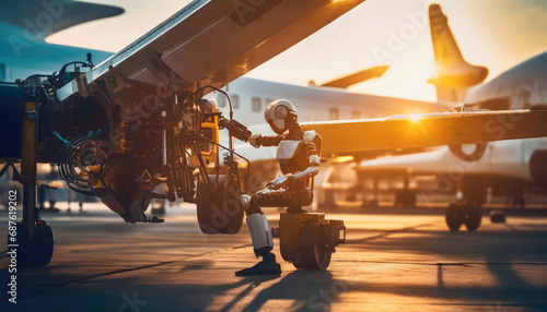 Humanoid robot making aviation repairs © Tim Bird