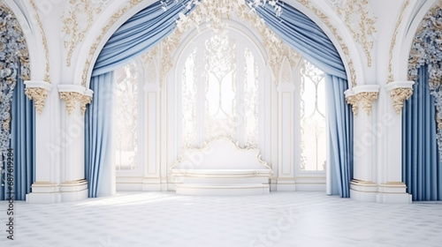 White and Blue Luxury Islamic Background with Decorative Ornament Frame © alexkich