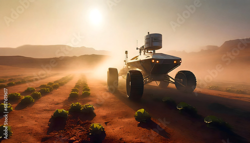 Rover vehicle growing food on Mars