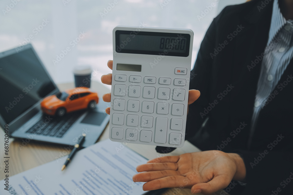 Salesman send key to customer after good deal agreement, successful car loan contract buying or selling new vehicle. Salesman send key to customer after good deal agreement, successful car loan contract buying or selling new vehicle.