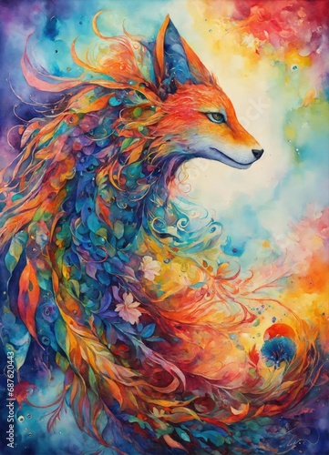 Colorful fox in the sky