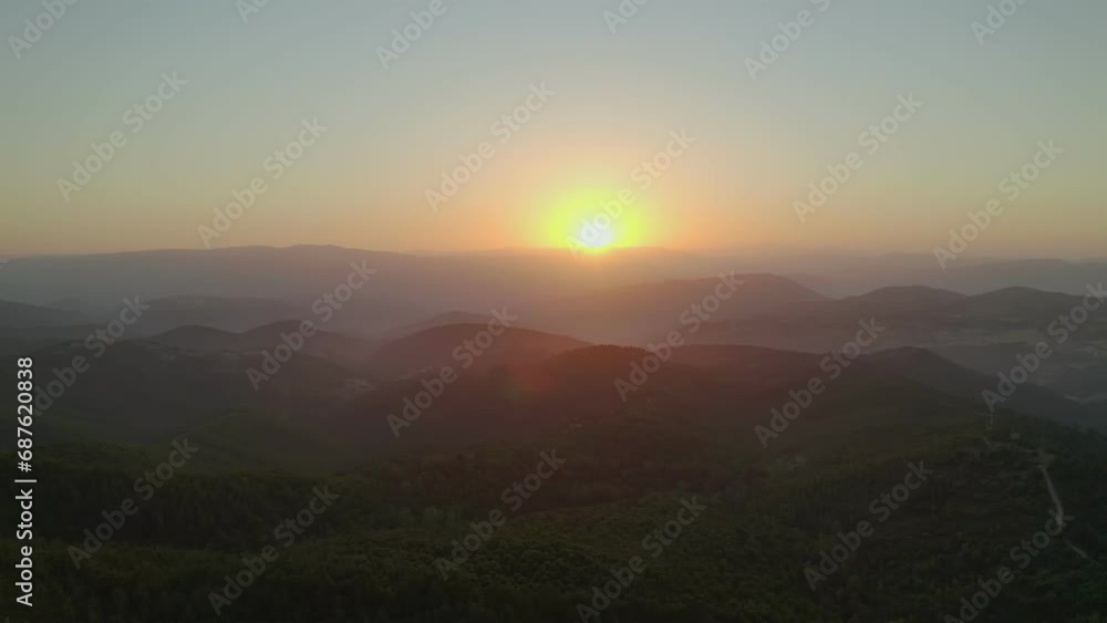 Aerial drone view of Siniscola mountain landscape at sunset in Sardinia, Italy Aerial drone view of Siniscola mountain landscape at sunset in Sardinia, Italy