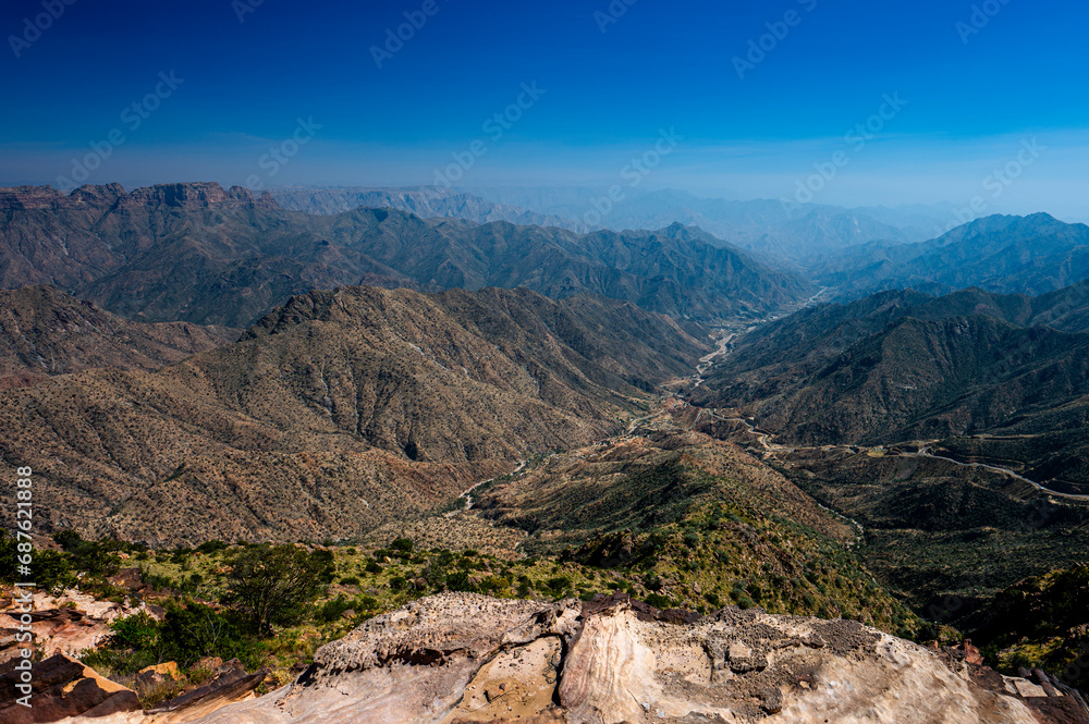 Fototapeta premium Landscape of the Asir Mountains in Saudi Arabia.