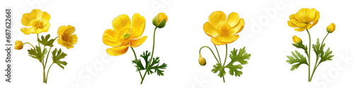 Creeping Buttercup flower clipart collection, vector, icons isolated on transparent background