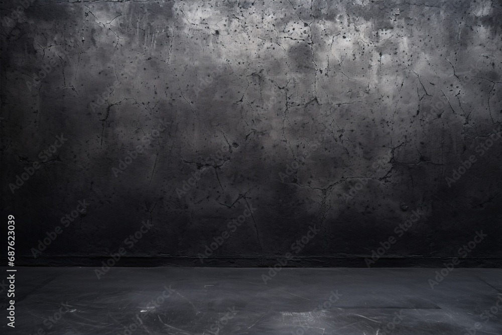 Experience the industrial charm of a black wall texture against a dark concrete floor embodying an old grunge background. Experience the industrial charm of a black wall texture against a dark concrete floor embodying an old grunge background.