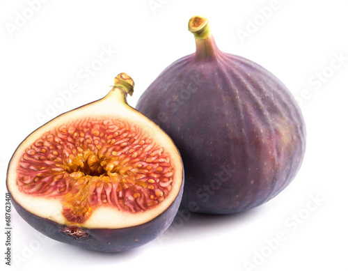 whole Fig fruit and slice Fig on white background; Cutout 