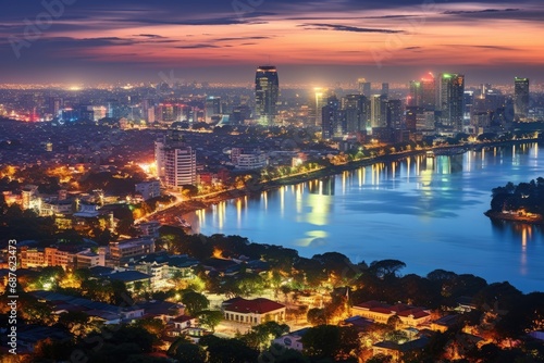 Aerial view of Hanoi city at night, Vietnam, Aerial skyline view of Hanoi, Hanoi cityscape at twilight, AI Generated