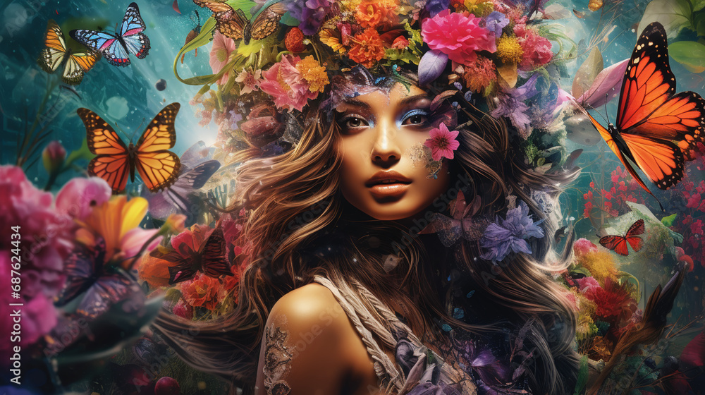Flower style portrait of a young beauty Flower style portrait of a young beauty