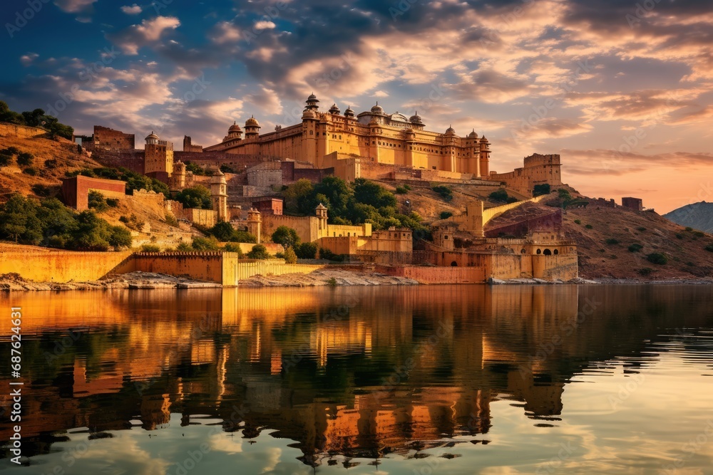 Amber Fort in Jaipur, Rajasthan, India, Amber Fort and Maota Lake, Jaipur, Rajasthan, India, AI Generated