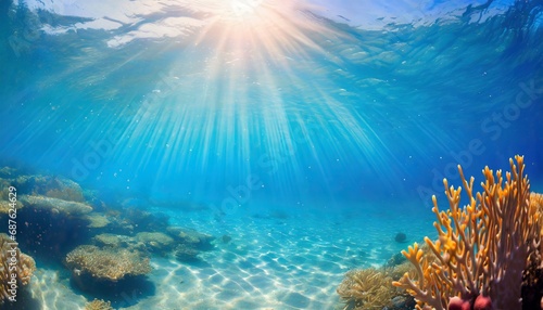 beautiful blue ocean background with sunlight and undersea scene © Art_me2541