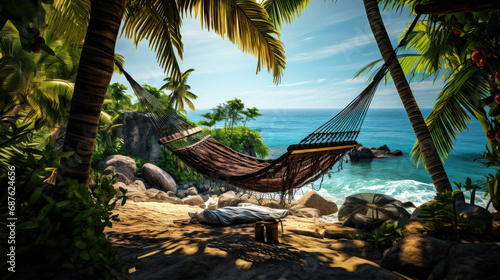 Paradise Found  Relaxing Retreat on a Tropical Island with Hammock and Coconut