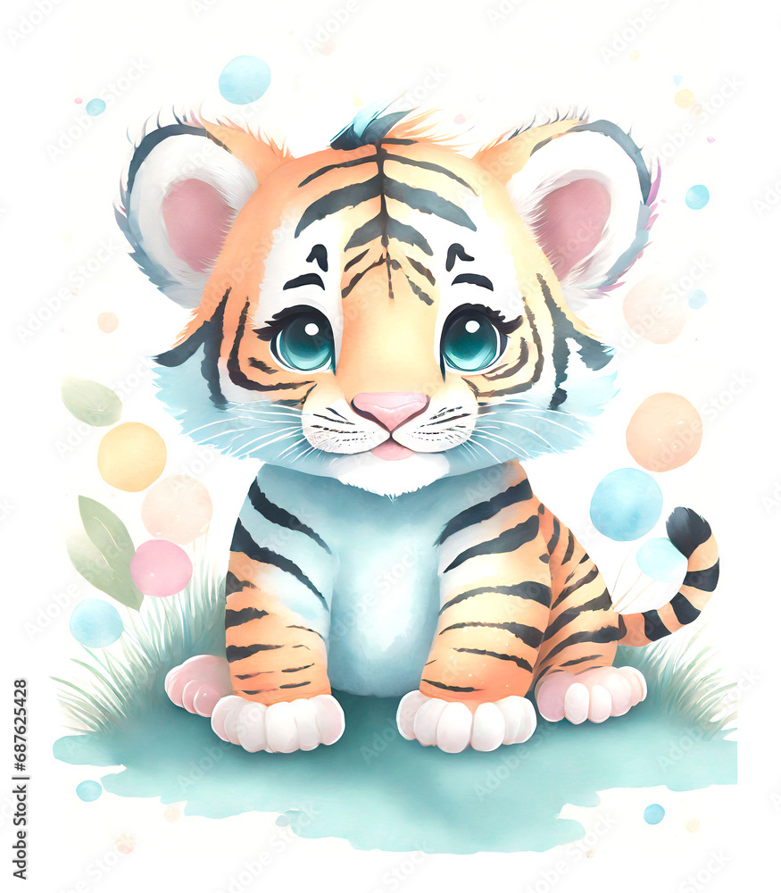 children's illustration, pastel colors, tiger