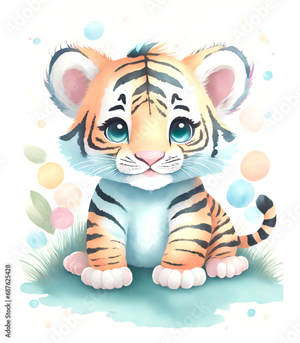 children s illustration  pastel colors  tiger