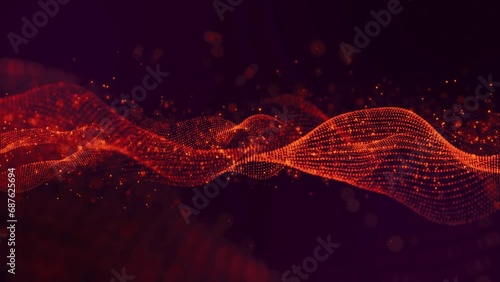 Fondo animado con partículas y formas de onda rojas