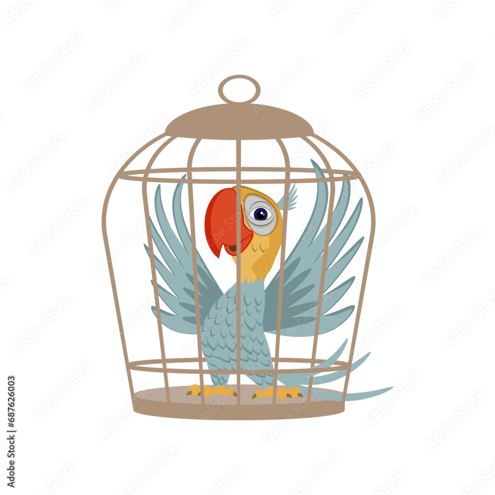 cute bird parrot in cage mascot