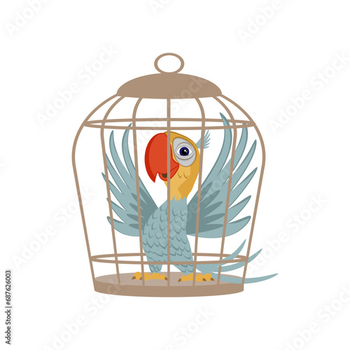 Obraz na płótnie cute bird parrot in cage mascot w salonie