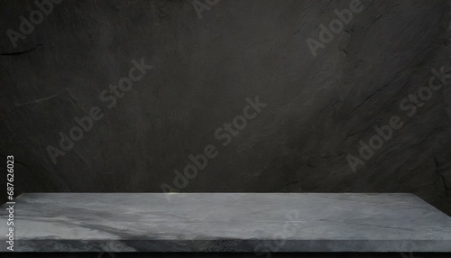 empty grey marble tabletop with dark black cement stone background for product displayed in rustic mood and tone luxury background for product stand with empty copy space for party promotion