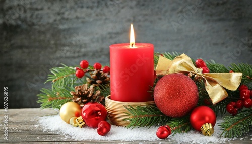 red candle with christmas decoration