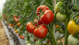 Unripe and ripe tomatoes on a plant on a farm