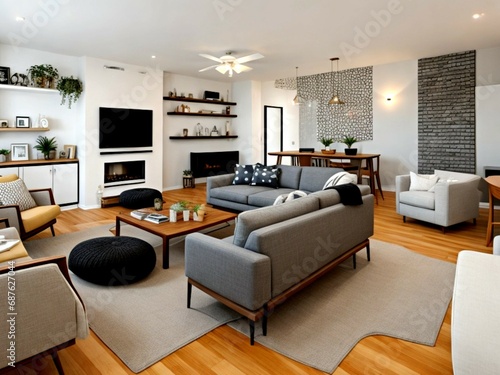 3d render of modern living room with tv. Living room.
