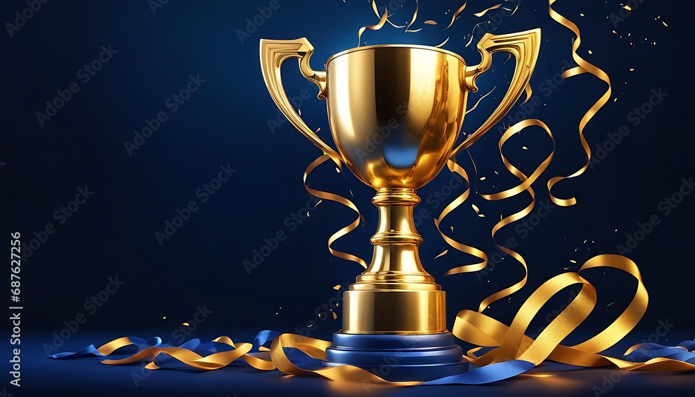 Golden trophy cup, Championship cup or winner trophy. Achievement in education or sport - winning concept. Golden trophy cup, Championship cup or winner trophy. Achievement in education or sport - winning concept.