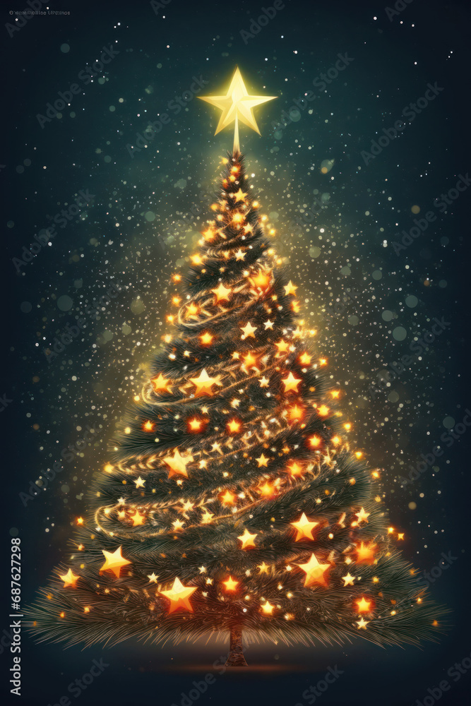 Golden Christmas tree with bokeh and glitter Golden Christmas tree with bokeh and glitter